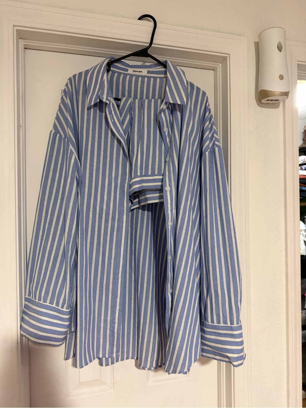 Showpo Blue/White Striped 2-Piece Set Button-Up Shirt & Shorts Size 16